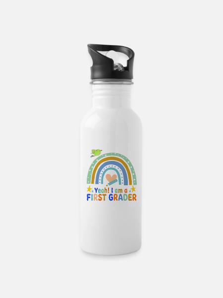 School First Grader - Trinkflasche mit integriertem Trinkhalm - Weiß