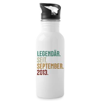 Legendär. Seit. September. 2013. Retro Birthday - Trinkflasche mit integriertem Trinkhalm - Weiß - Rechts