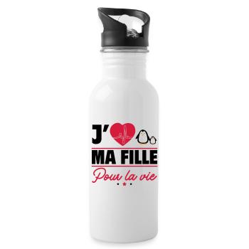 J'aime ma fille – pour toujours et à jamais - Gourde avec paille intégrée - blanc - Droite