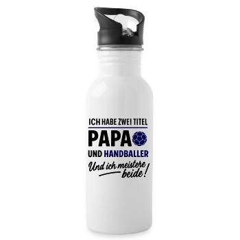 Papa und Handballer Vatertagsdesign - Trinkflasche mit integriertem Trinkhalm - Weiß - Rechts