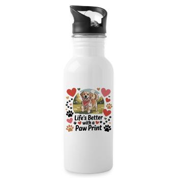 Life’s Better with a Paw Print - Trinkflasche mit integriertem Trinkhalm - Weiß - Rechts