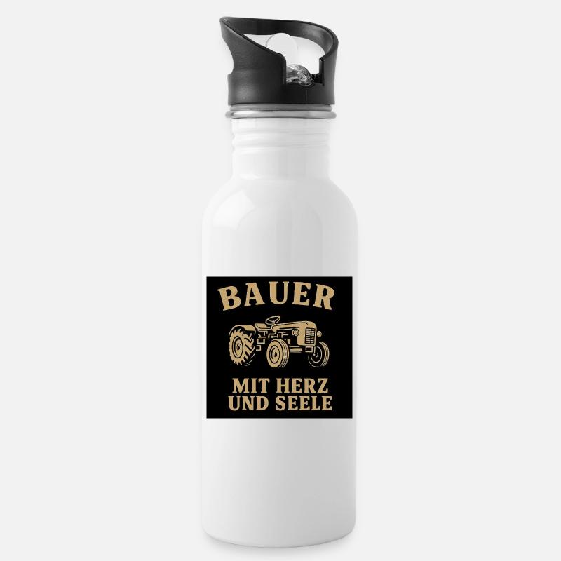 Bauerherz Traktor Motiv - Trinkflasche mit integriertem Trinkhalm - Weiß