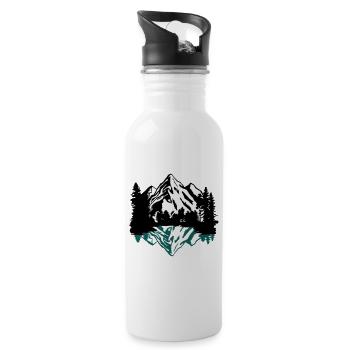 Berge, Wald und Spiegelung im See - Trinkflasche mit integriertem Trinkhalm - Weiß - Rechts