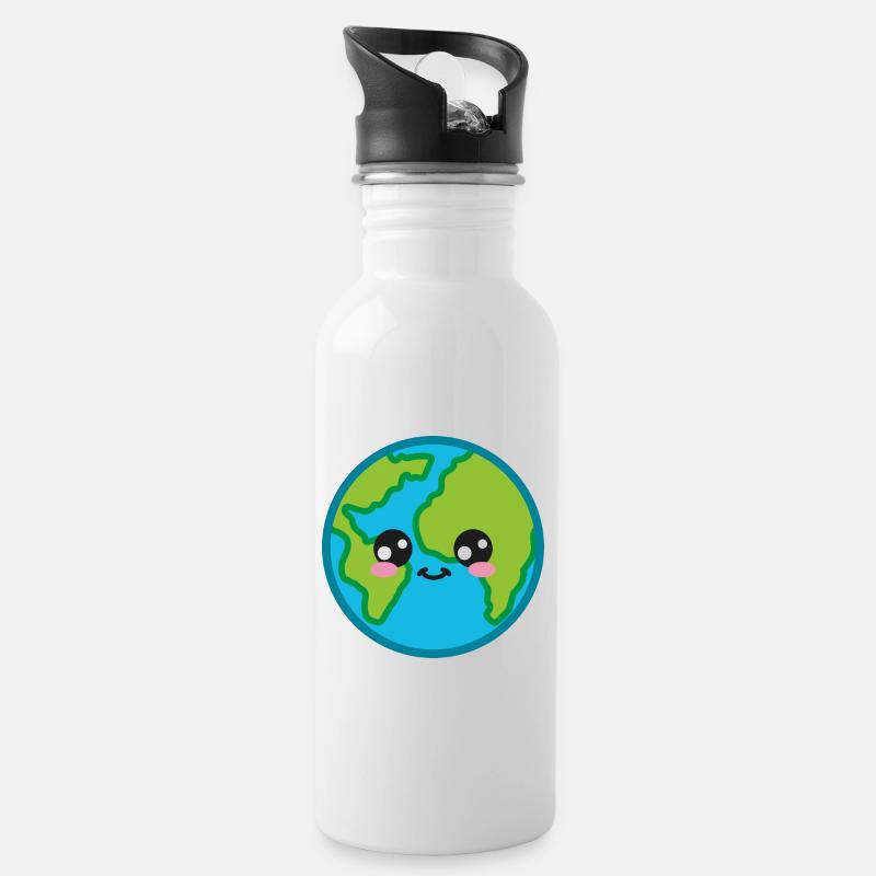 Welt Kawaii Süß - Trinkflasche mit integriertem Trinkhalm - Weiß