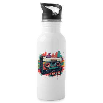 Retro Mixtape - Trinkflasche mit integriertem Trinkhalm - Weiß - Rechts