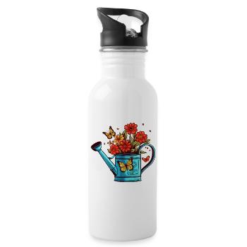 Watering can flowers butterflies gardeners summer - Water bottle with straw - white - Right