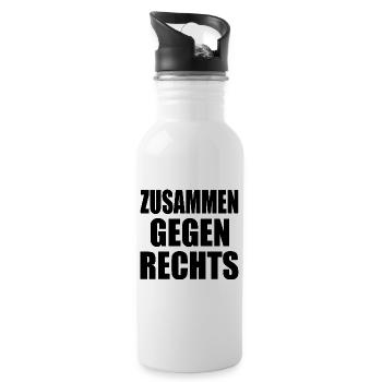 Zusammen gegen rechts - Trinkflasche mit integriertem Trinkhalm - Weiß - Rechts
