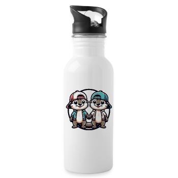 Two Cute Otter Buddies Buddies Forever - Water bottle with straw - white - Right