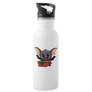 Cute bat celebrating Christmas. - Water bottle with straw - white - Right