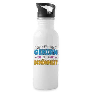 Heute kein Gehirn nur Schönheit - Trinkflasche mit integriertem Trinkhalm - Weiß - Rechts