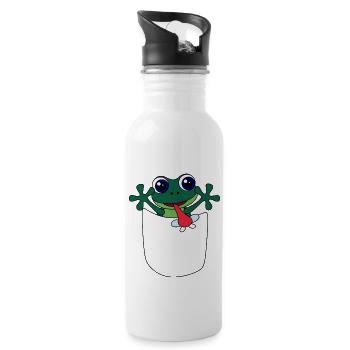 Frog in breast pocket - funny animal design - Water bottle with straw - white - Right