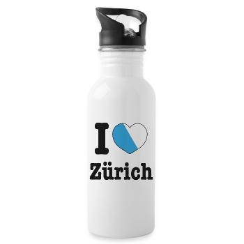 I Love Zürich | Schweiz Wappen Liebe Herz - Trinkflasche mit integriertem Trinkhalm - Weiß - Rechts