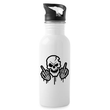 Skelett Mittelfinger Totenkopf Symbol - Trinkflasche mit integriertem Trinkhalm - Weiß - Rechts