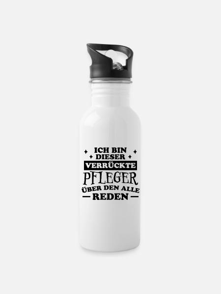 Pfleger Spruch Altenpfleger Witz Pfleger Geschenk - Trinkflasche mit integriertem Trinkhalm - Weiß