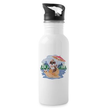 Funny otter with parasol sitting on snail - Water bottle with straw - white - Right