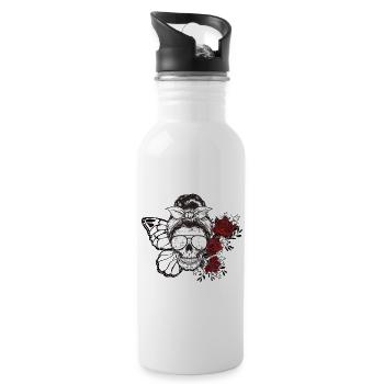 Totenkopf Schmetterling Mutter Halloween Geschenk - Trinkflasche mit integriertem Trinkhalm - Weiß - Rechts