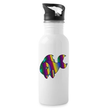Kunterbunter Fisch - Trinkflasche mit integriertem Trinkhalm - Weiß - Rechts