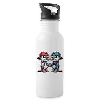 Two Cute Otter Buddies Buddies Forever - Water bottle with straw - white - Right