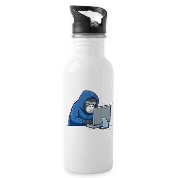 Niedlicher Hacker Gorilla im Hoodie vorm PC - Trinkflasche mit integriertem Trinkhalm - Weiß - Rechts
