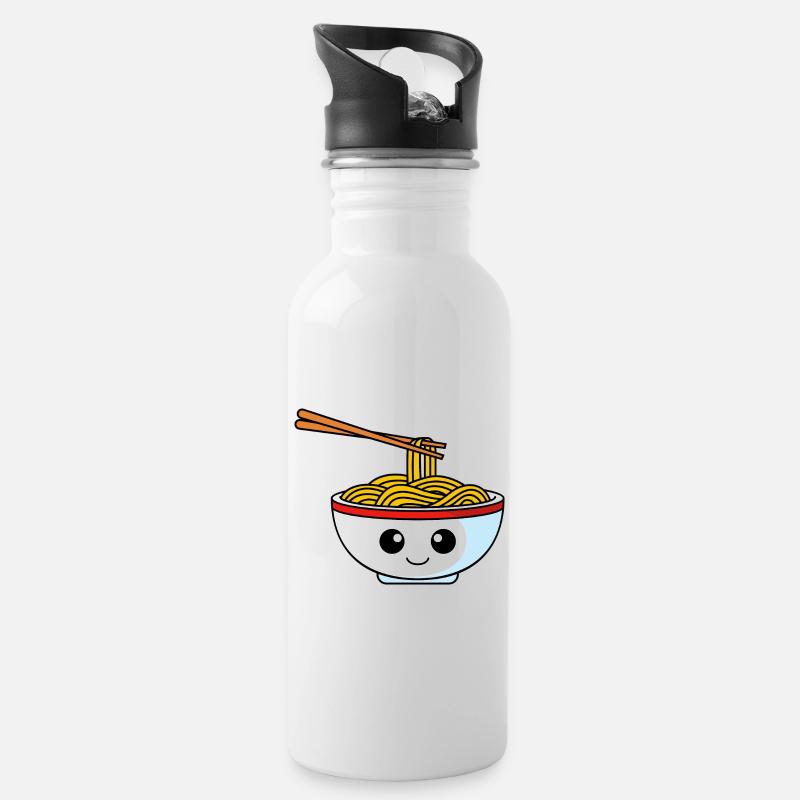 Nudeln Comic - Trinkflasche mit integriertem Trinkhalm - Weiß