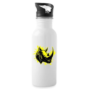 Nashorn Tier Kopf - Trinkflasche mit integriertem Trinkhalm - Weiß - Rechts