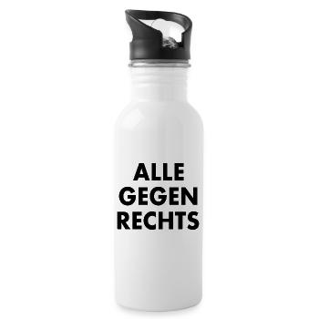 Alle gegen rechts - Trinkflasche mit integriertem Trinkhalm - Weiß - Rechts