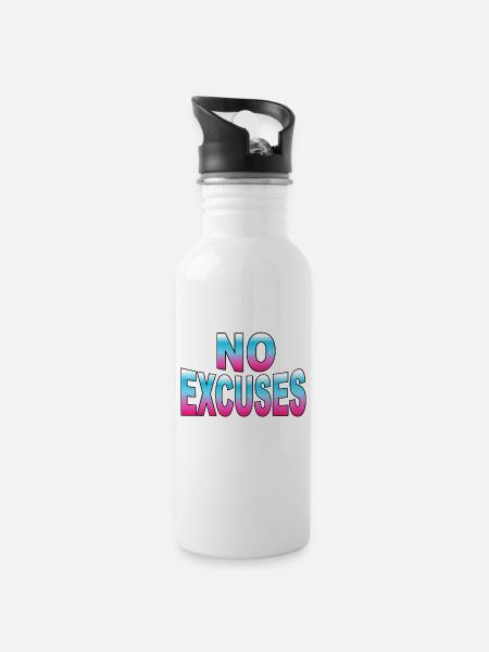 No Excuses - Trinkflasche mit integriertem Trinkhalm - Weiß