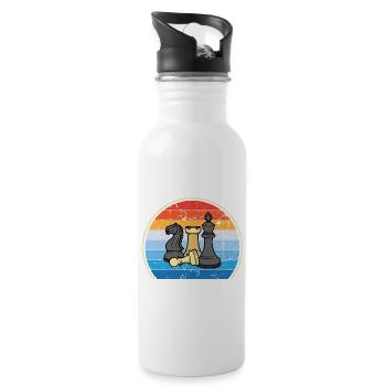 Retro Schachbrett Schachfigur Schachmatt Schach - Trinkflasche mit integriertem Trinkhalm - Weiß - Rechts