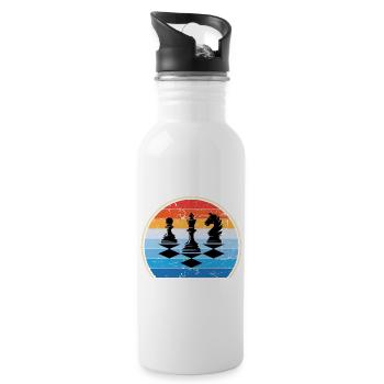 Retro Schachbrett Schachfigur Schachmatt Schach - Trinkflasche mit integriertem Trinkhalm - Weiß - Rechts