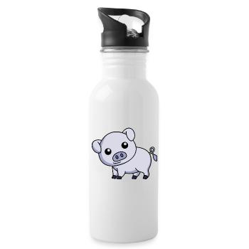 Pig Comic Animal - Water bottle with straw - white - Right