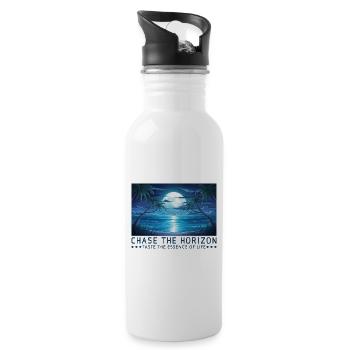 Dem Horizont nachjagen Spruch Sprüche Motto - Trinkflasche mit integriertem Trinkhalm - Weiß - Rechts