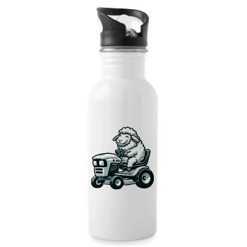 Schaf Lamm Rasenmäher Rasenpflege - Trinkflasche mit integriertem Trinkhalm - Weiß - Rechts
