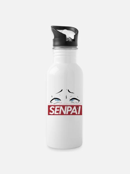 Senpai Augen - Trinkflasche mit integriertem Trinkhalm - Weiß