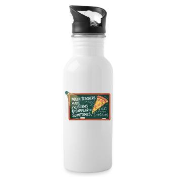 Funny Math Teacher Design Pizza & Problem Solving - Water bottle with straw - white - Right