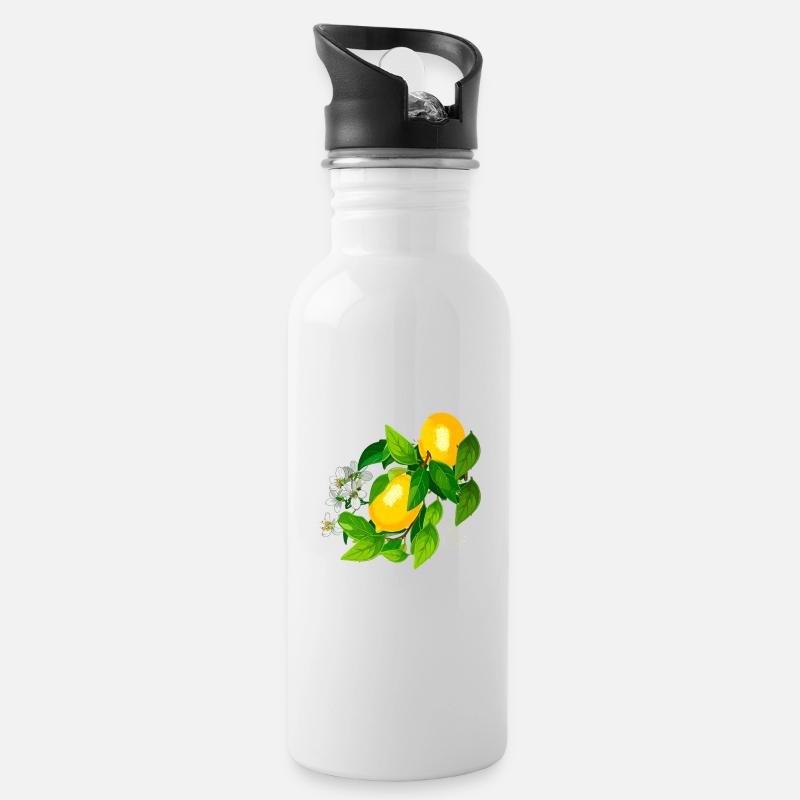 zitrone,amalfi,blüte,illustration, malerei - Trinkflasche mit integriertem Trinkhalm - Weiß