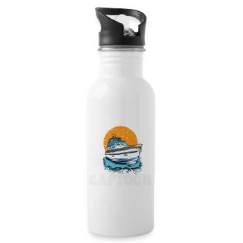 Captoon Captain Papa Pontoon King Father's Day - Water bottle with straw - white - Right