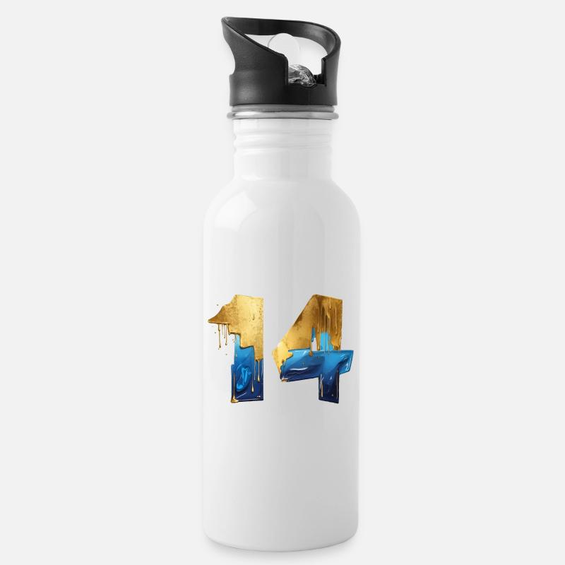 NR. 14 NUMMER 14 COOL 14. GEBURTSTAG - Trinkflasche mit integriertem Trinkhalm - Weiß