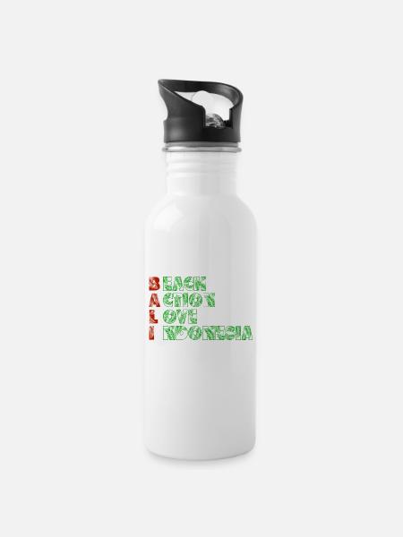 Bali - Indonesien - Trinkflasche mit integriertem Trinkhalm - Weiß