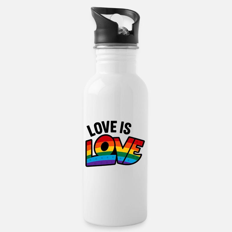 Liebe ist Regenbogen Vielfalt - Trinkflasche mit integriertem Trinkhalm - Weiß