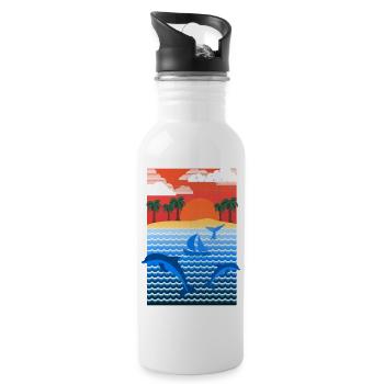 Landschaft (Paradies) - Trinkflasche mit integriertem Trinkhalm - Weiß - Rechts