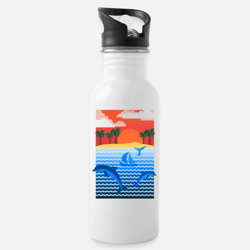 Landschaft (Paradies) - Trinkflasche mit integriertem Trinkhalm - Weiß