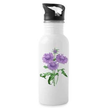 Sommerblume mit violetten Blüten - Trinkflasche mit integriertem Trinkhalm - Weiß - Rechts