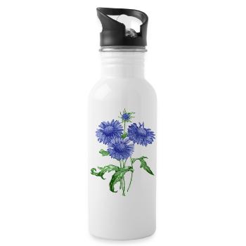 Summer flower with blue flowers - Water bottle with straw - white - Right