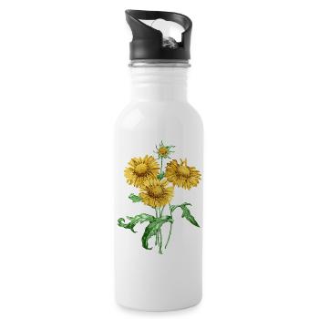 Sommerblume mit gelben Blüten - Trinkflasche mit integriertem Trinkhalm - Weiß - Rechts