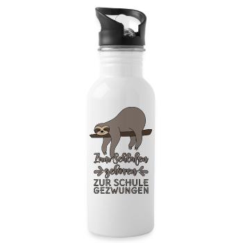 Zum Schlafen geboren Zur Schule gezwungen - Trinkflasche mit integriertem Trinkhalm - Weiß - Rechts