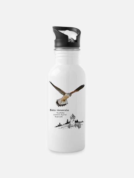 Turmfalke - Trinkflasche mit integriertem Trinkhalm - Weiß