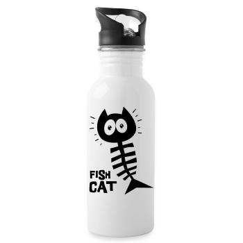 Poisson chat, humour, chat drôle - Gourde avec paille intégrée - blanc - Droite