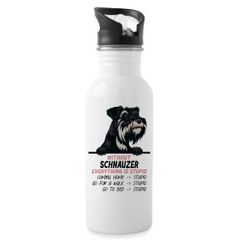 Ohne Schnauzer ist alles doof - Trinkflasche mit integriertem Trinkhalm - Weiß - Rechts