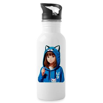 Jolie fille d’anime avec des chats à capuche - Gourde avec paille intégrée - blanc - Droite