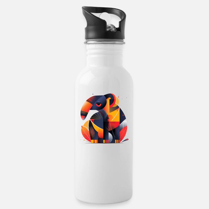 Ameisenbär | abstraktes Kunstwerk - Trinkflasche mit integriertem Trinkhalm - Weiß